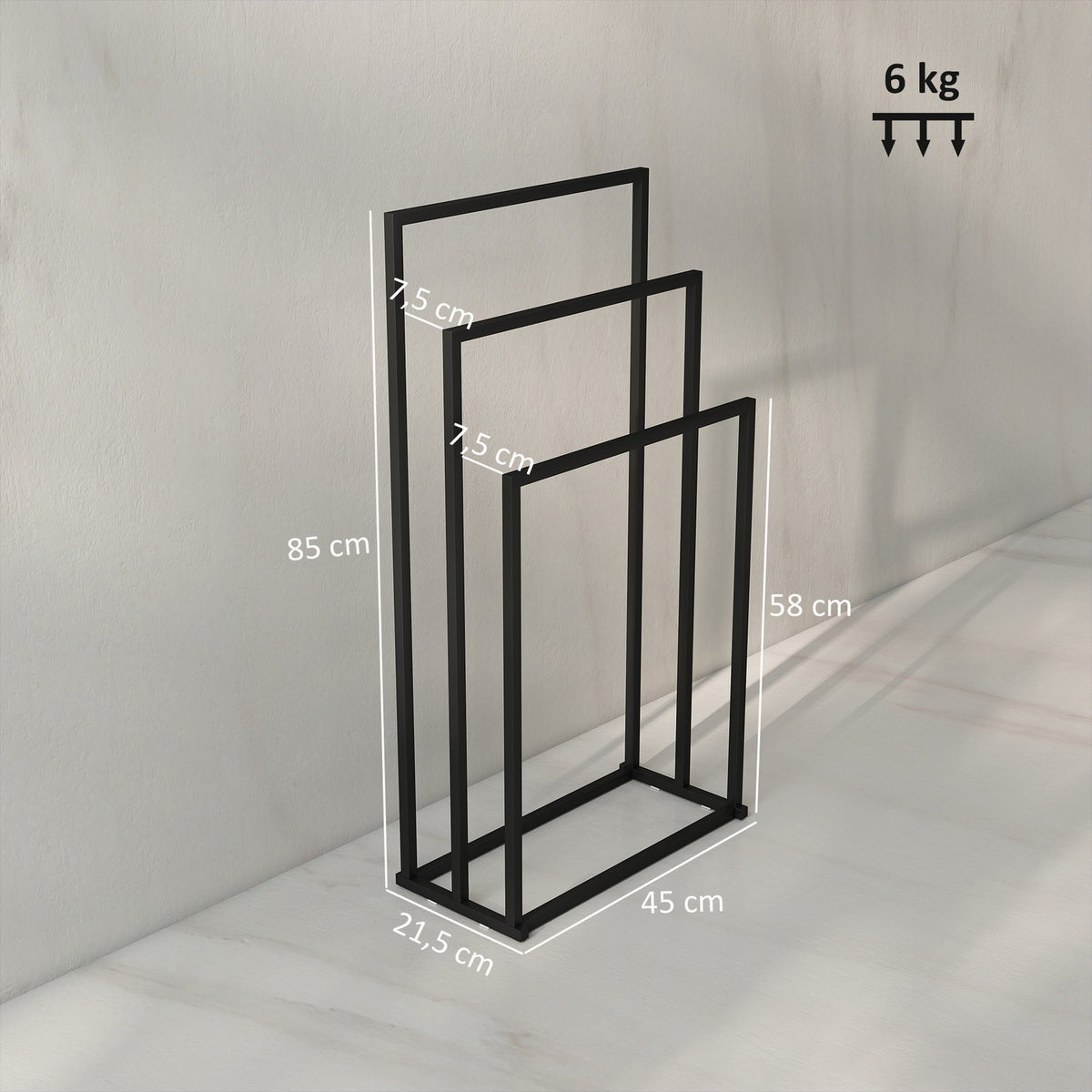 Freestanding Towel Rack with 3 Bars, Steel, 45x21.5x85 cm