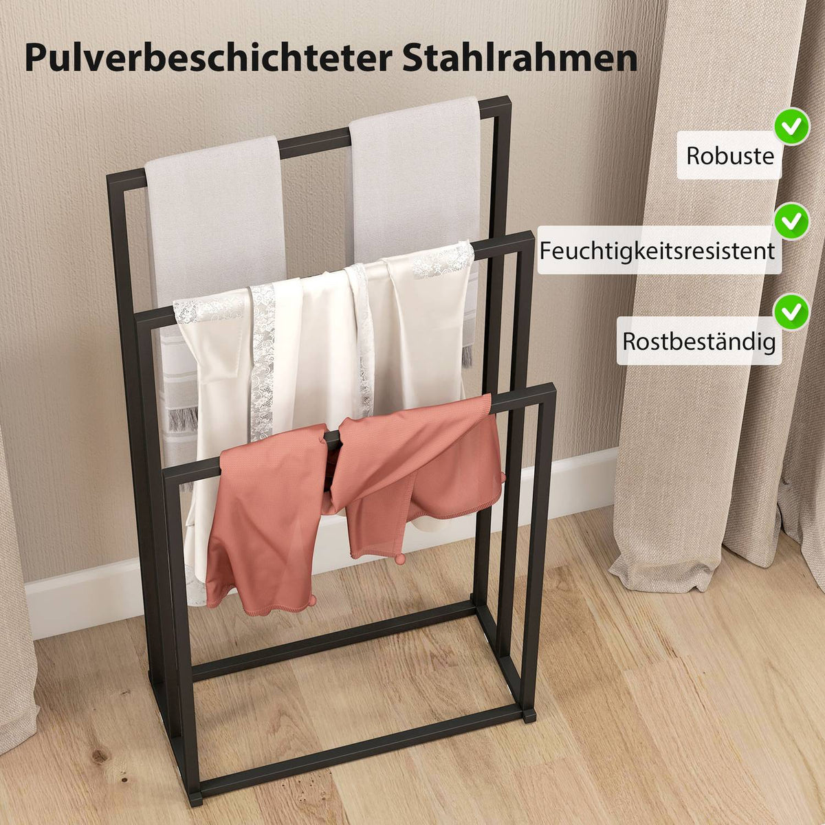 Freestanding Towel Rack with 3 Bars, Steel, 45x21.5x85 cm