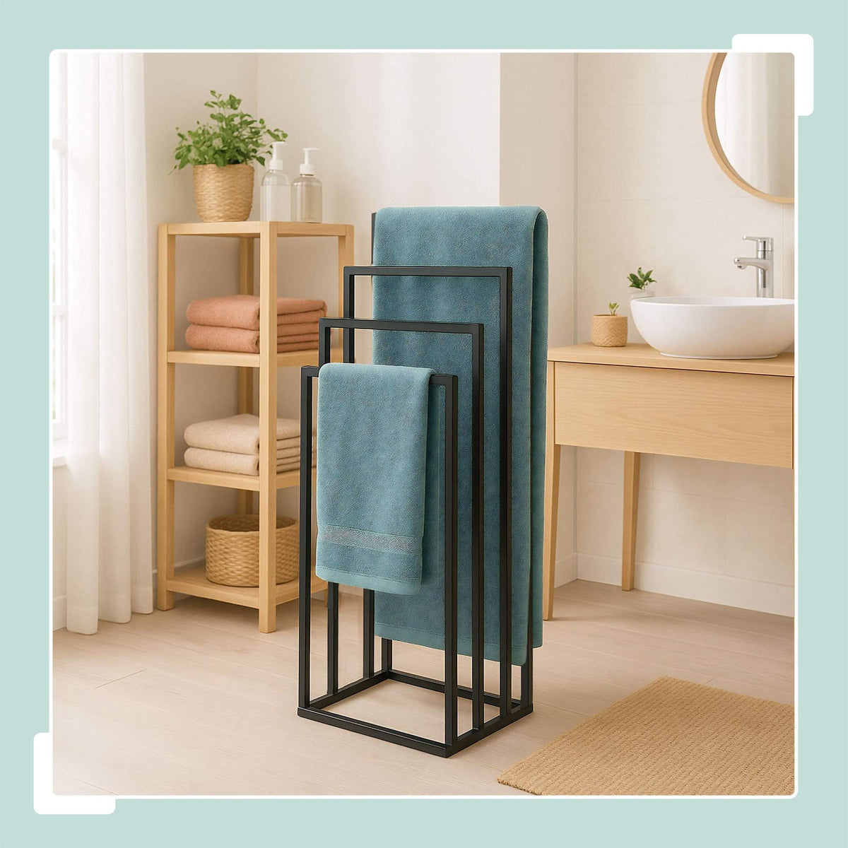 Freestanding Towel Rack with 4 Bars – Matte Metal