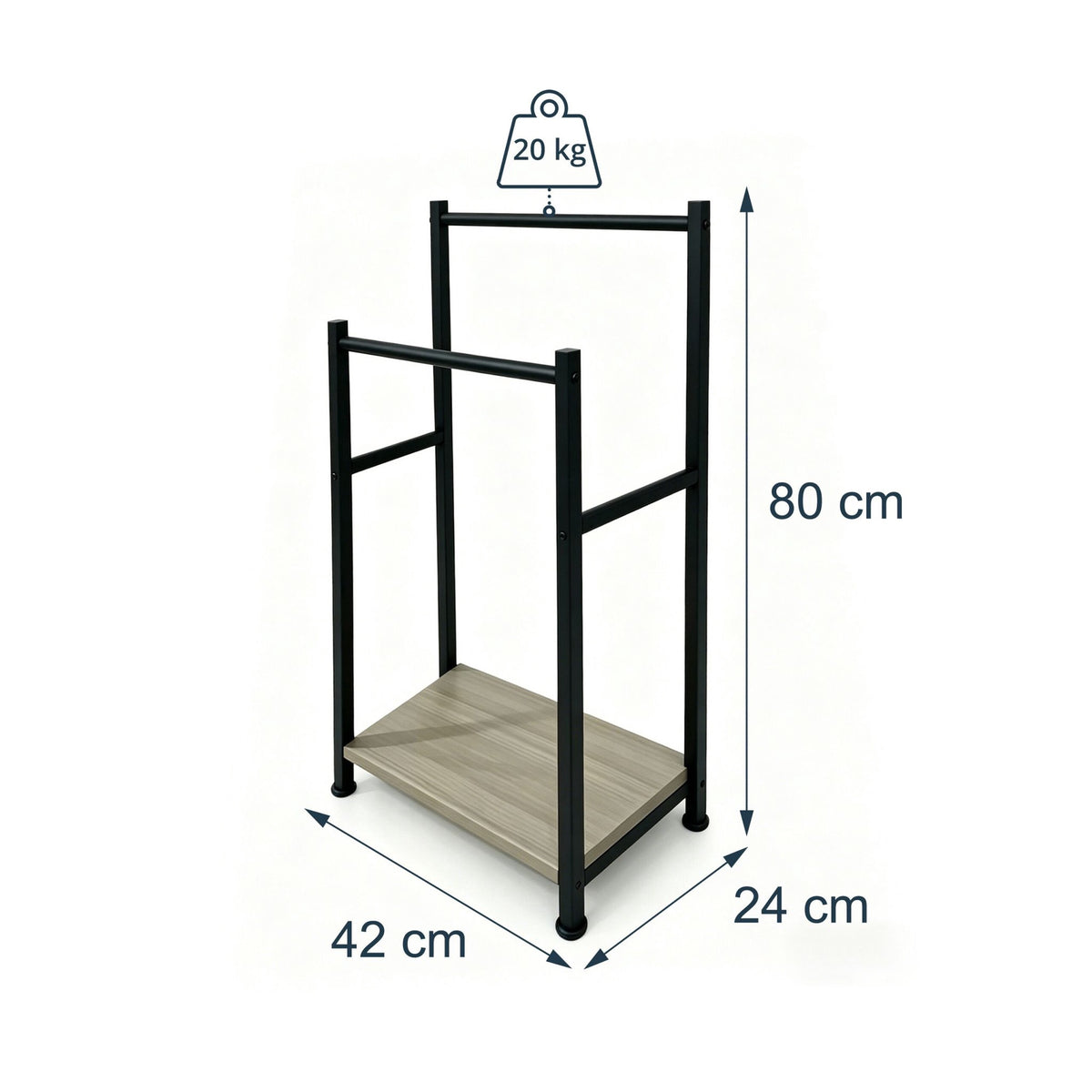 Freestanding Towel Rack with Shelf, Black-Grey, Steel & MDF