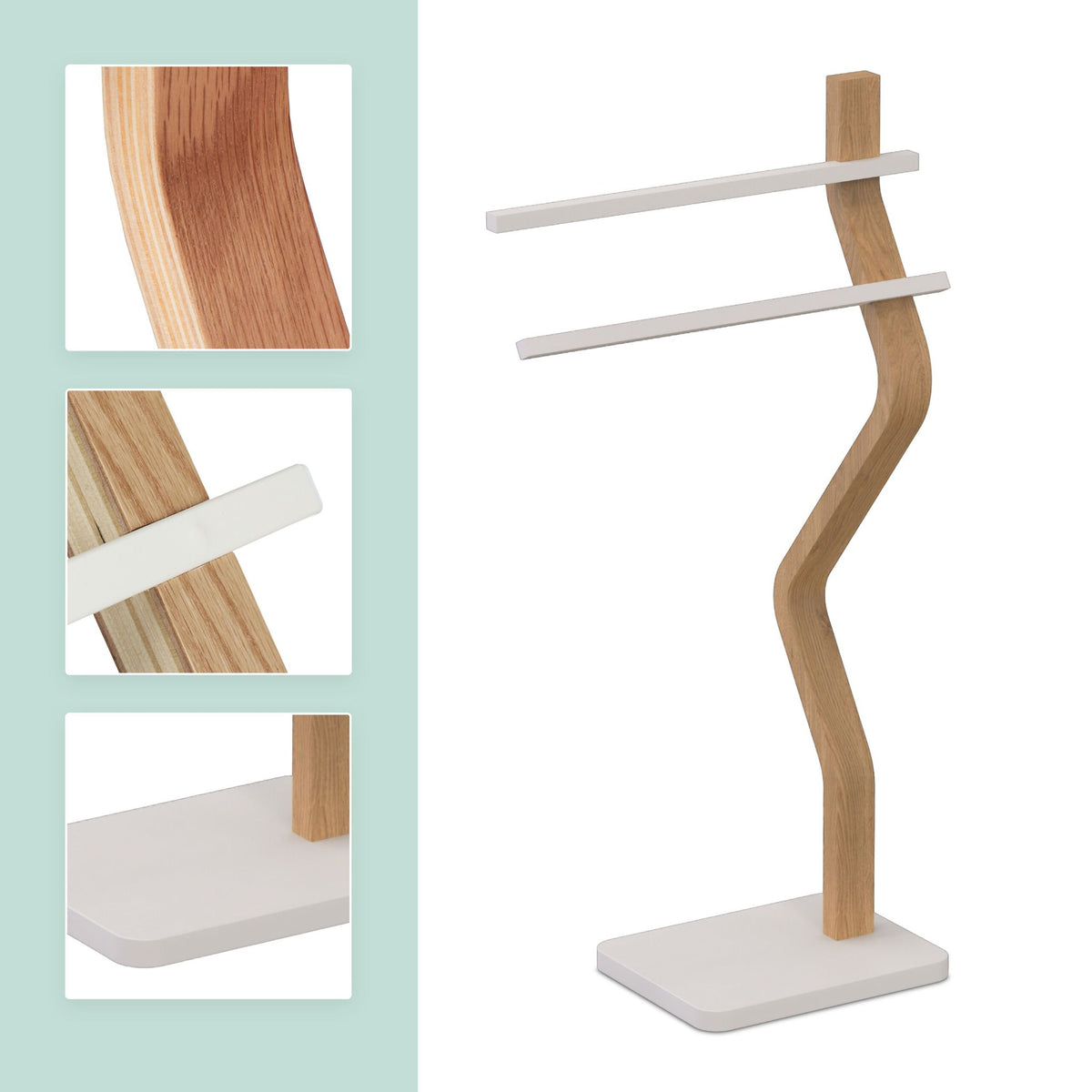 Freestanding Towel Stand with 2 Bars, Wood Frame