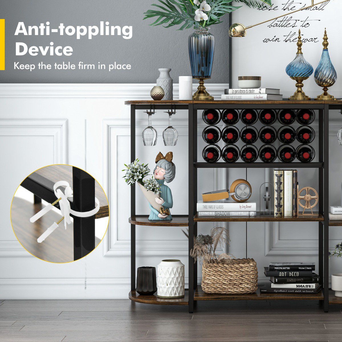 Freestanding Wine Rack Table, 18-Bottle, Glass Holder