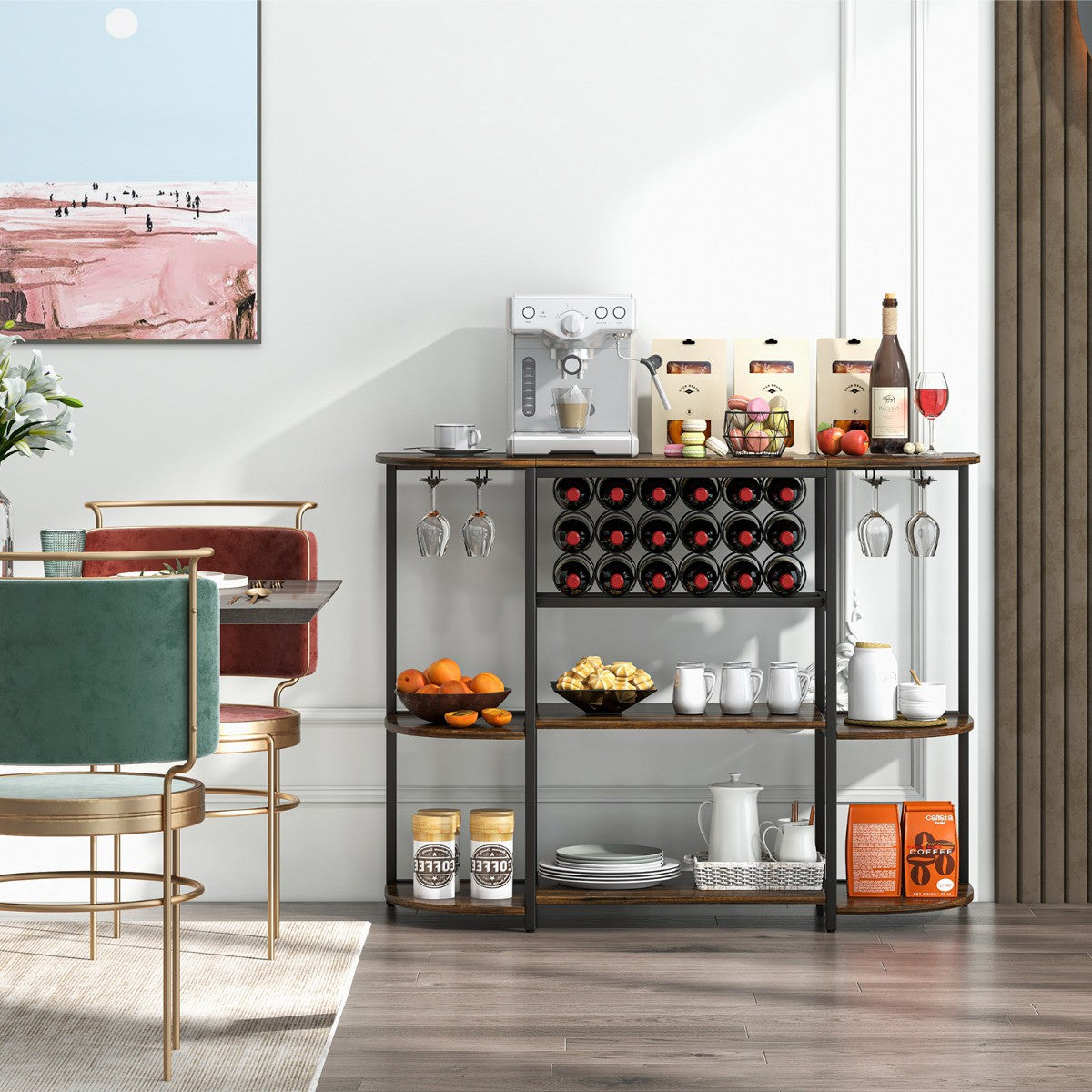 Freestanding Wine Rack Table, 18-Bottle, Glass Holder