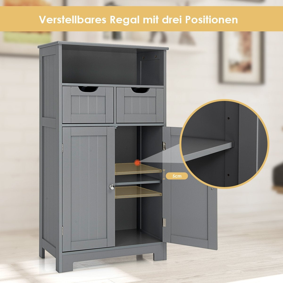 Freestanding cabinet with drawers for the kitchen bathroom 60 x 30 x 109cm gray