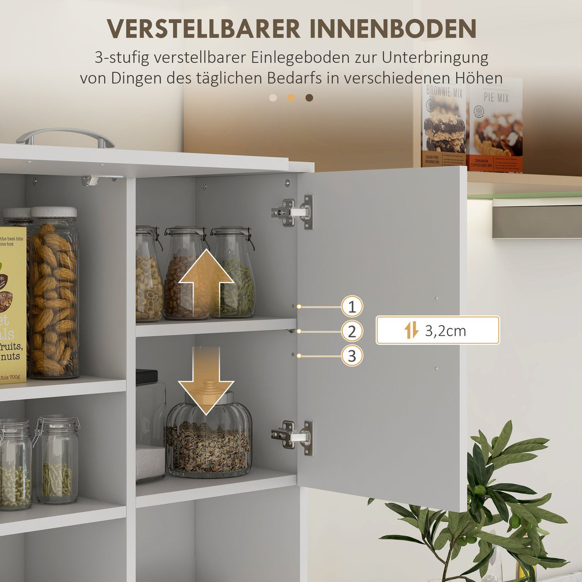 Free-standing kitchen cabinet, 89 x 39.5 x 168 cm, with anti-tip protection, drawers, shelves, doors, adjustable shelves, MDF, white