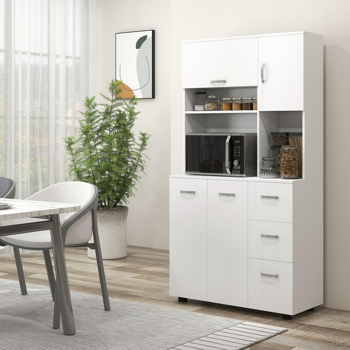 Free-standing kitchen cabinet, 89 x 39.5 x 168 cm, with anti-tip protection, drawers, shelves, doors, adjustable shelves, MDF, white