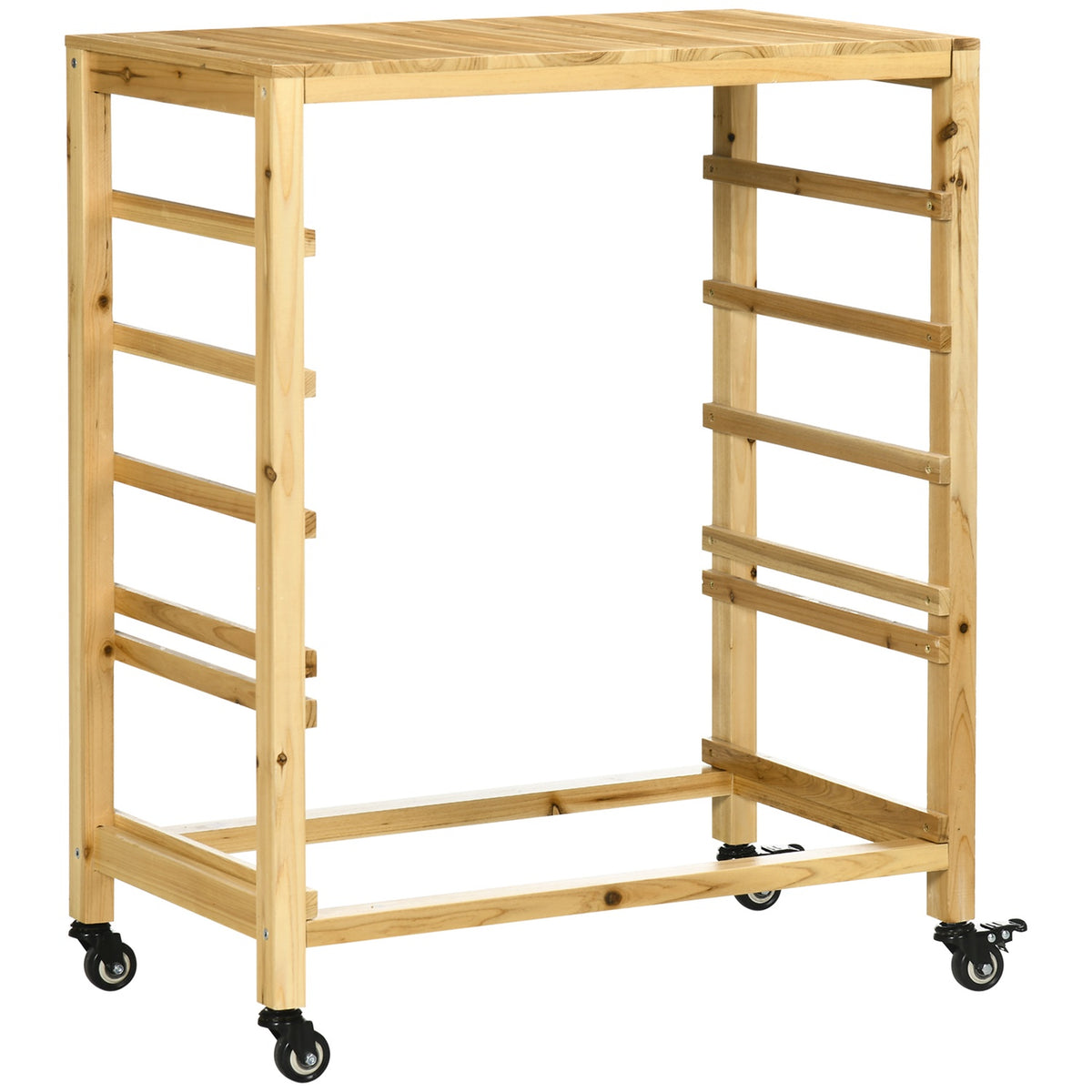 Fruit Holder With Wheels Vegetable Rack With 5 Shelves Fruit Basket Stand Vegetable Storage Trolley Up To 20Kg Natural Fir Wood
