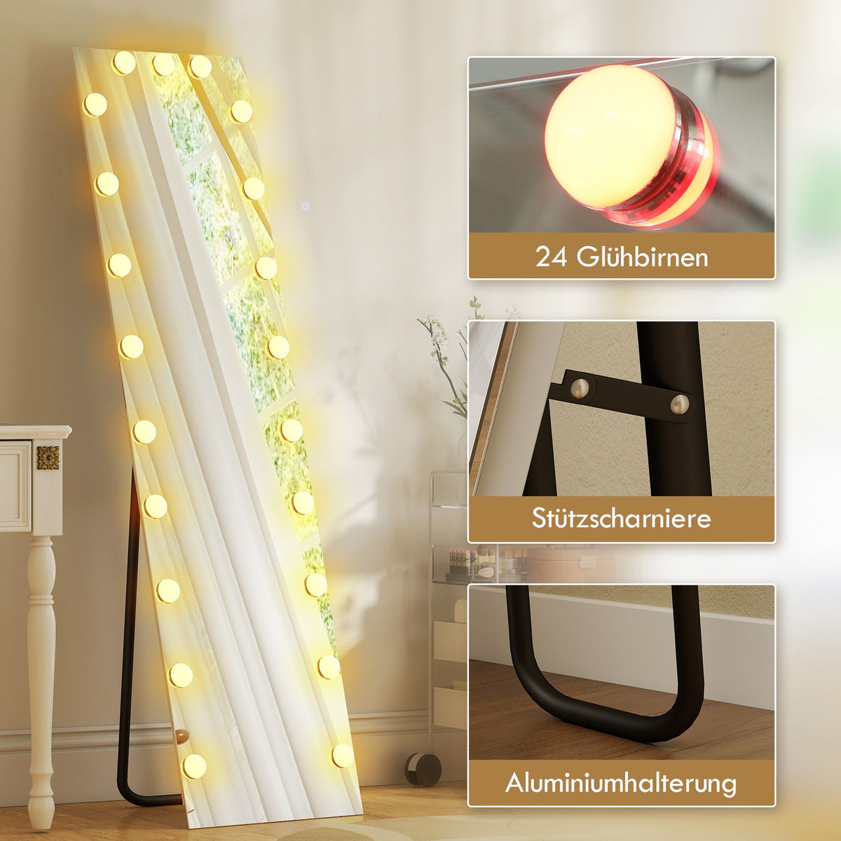 Full-Length Mirror 150x40 cm, RGB LED, Touch Control, Memory