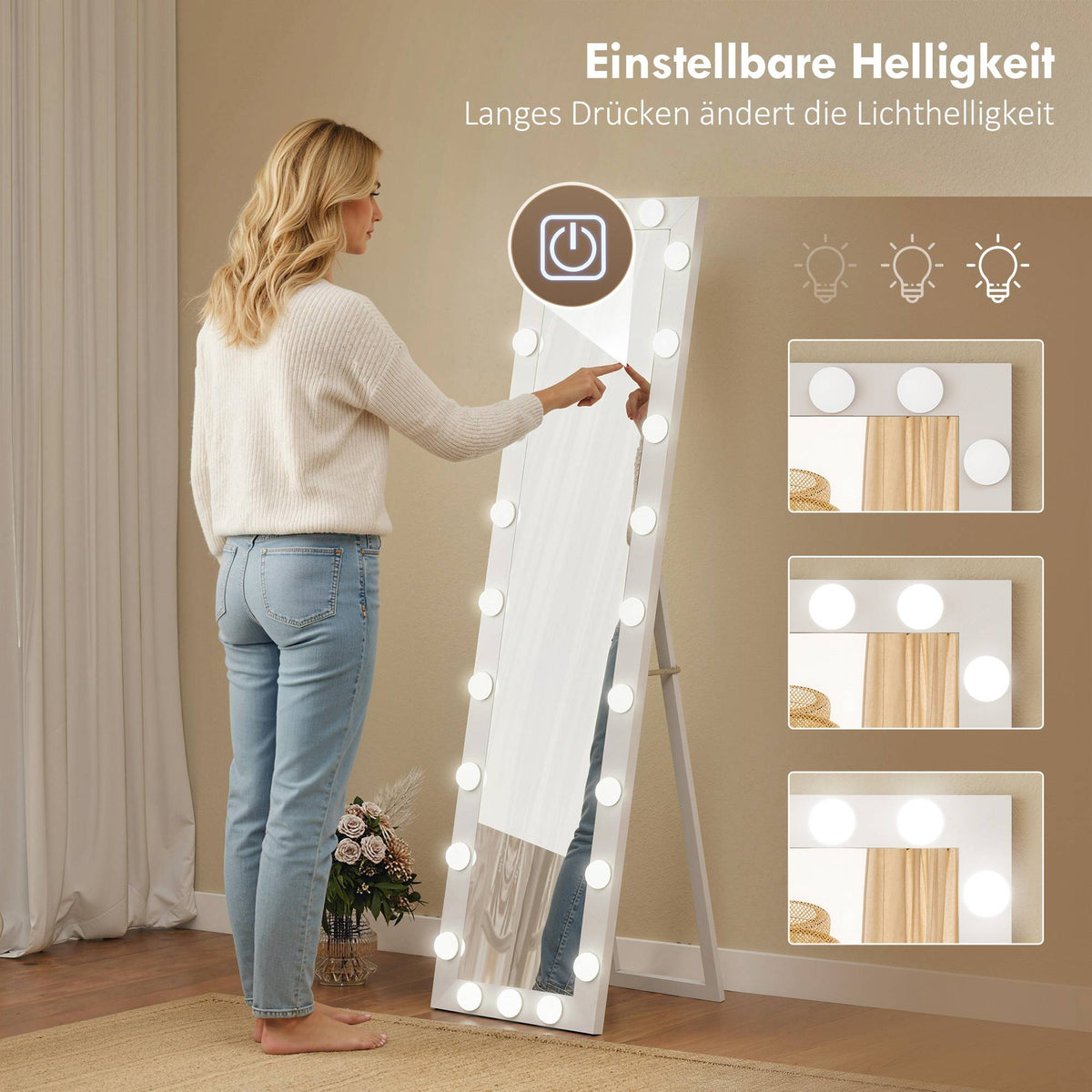 Full-Length Mirror 150x40 cm with LED Lights, 3 Light Modes