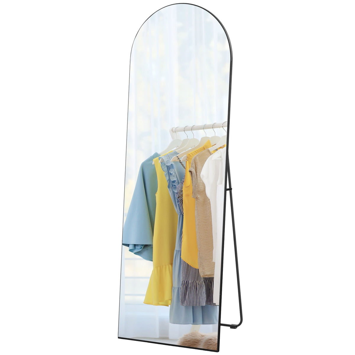 Full Length Mirror 150x50cm Wall Mirror with Stand Arch Design Standing Mirror with Shatterproof Film for Living Room Bedroom Black