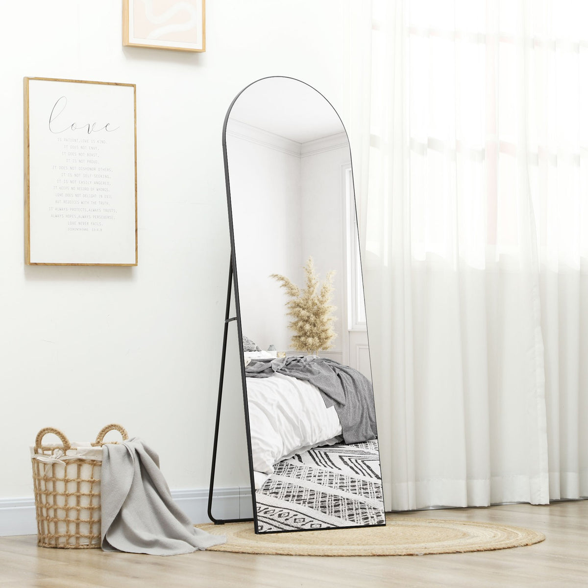 Full Length Mirror 150x50cm Wall Mirror with Stand Arch Design Standing Mirror with Shatterproof Film for Living Room Bedroom Black
