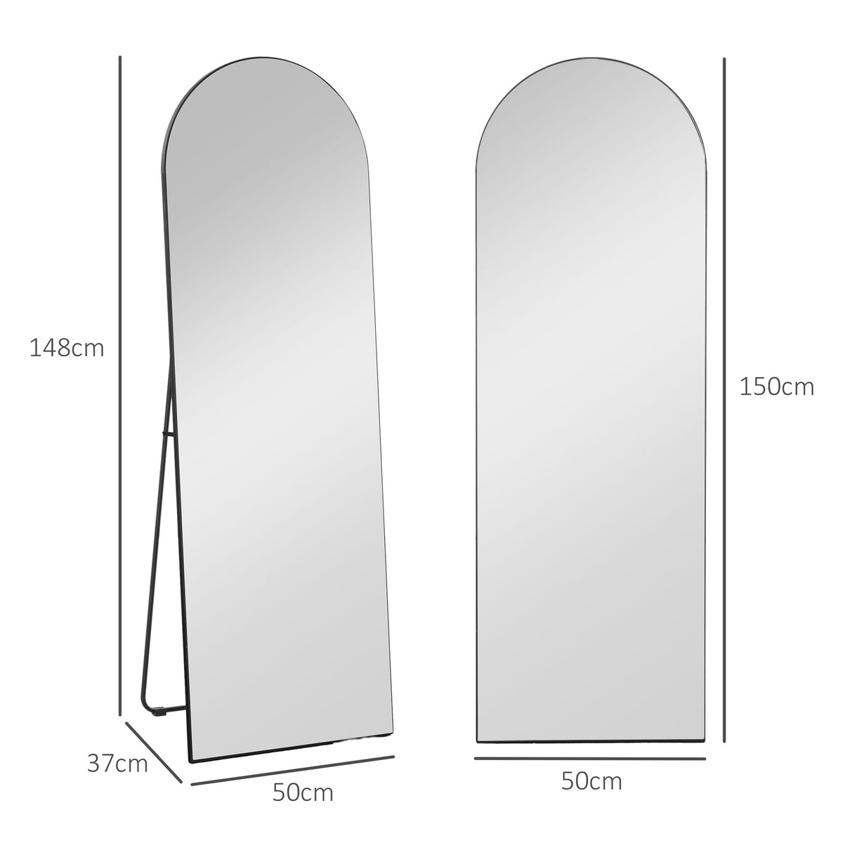 Full Length Mirror 150x50cm Wall Mirror with Stand Arch Design Standing Mirror with Shatterproof Film for Living Room Bedroom Black