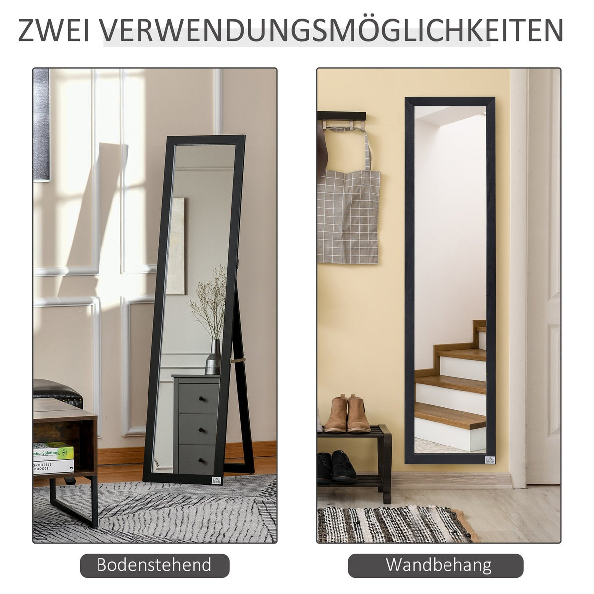 Full Length Mirror, 154 x 37 cm Wall Mirror with Stand, Standing Mirror for Living Room, Bedroom, Black |