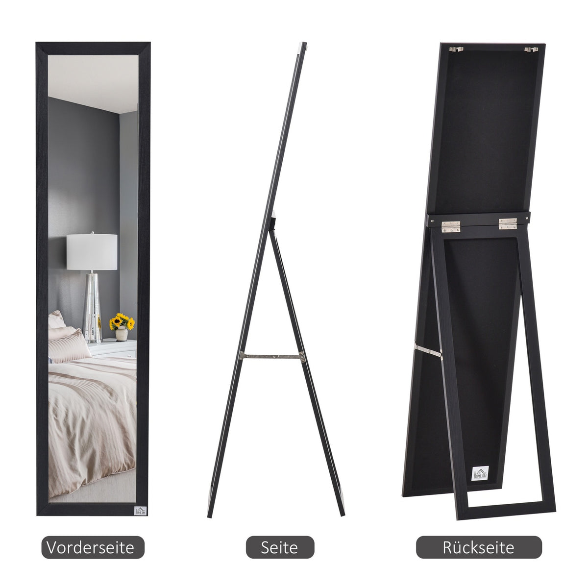 Full Length Mirror, 154 x 37 cm Wall Mirror with Stand, Standing Mirror for Living Room, Bedroom, Black |