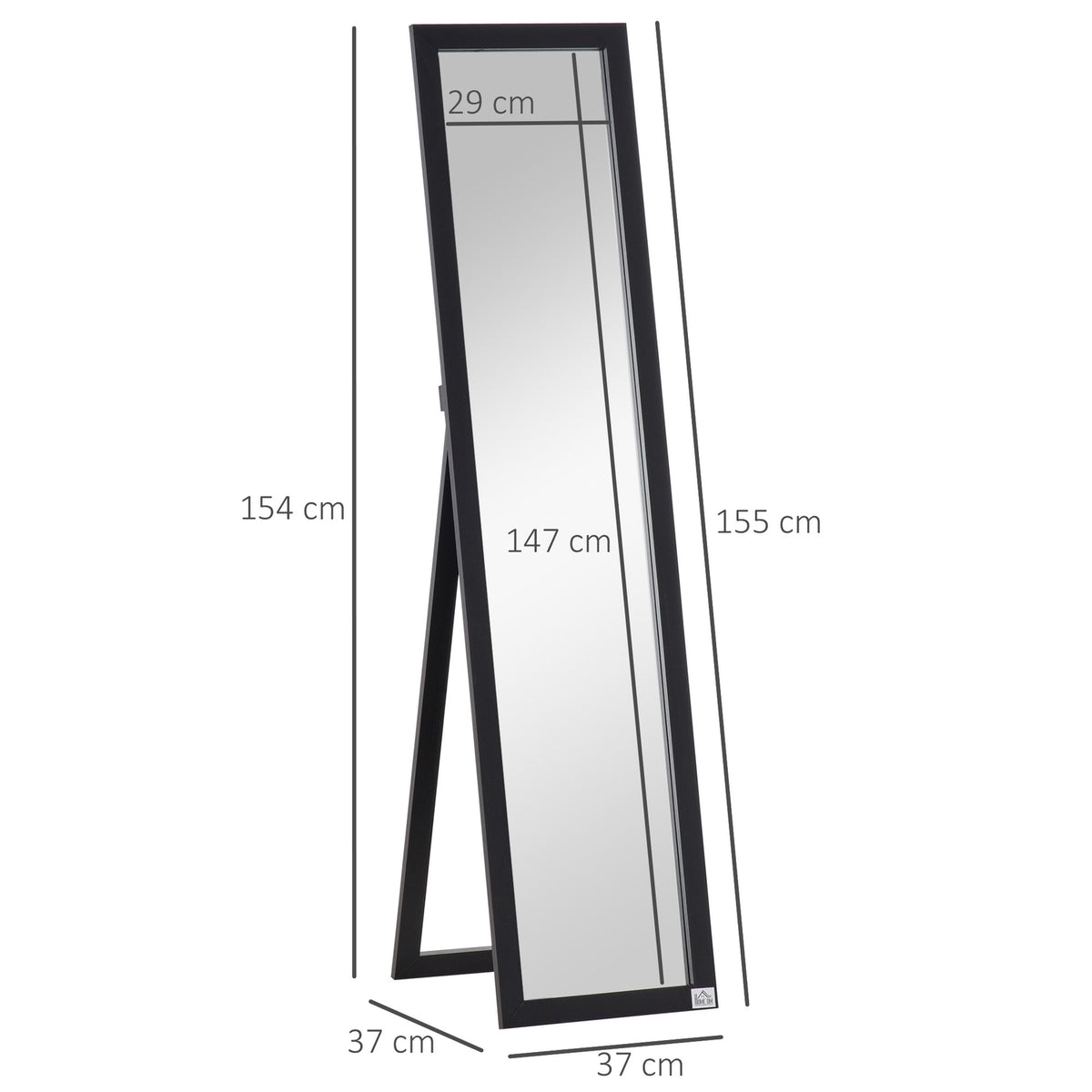 Full Length Mirror, 154 x 37 cm Wall Mirror with Stand, Standing Mirror for Living Room, Bedroom, Black |