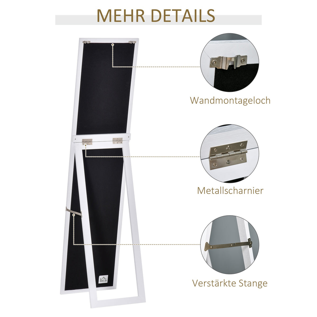 Full Length Mirror, 154 x 37 cm Wall Mirror with Stand, Standing Mirror for Living Room, Bedroom, White |
