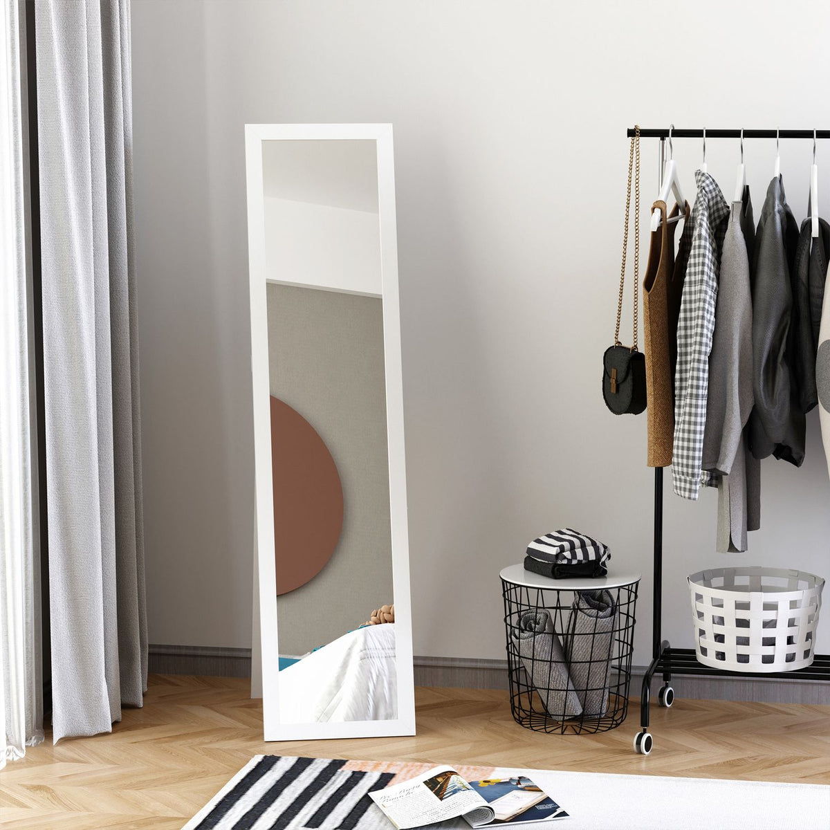 Full Length Mirror, 154 x 37 cm Wall Mirror with Stand, Standing Mirror for Living Room, Bedroom, White |