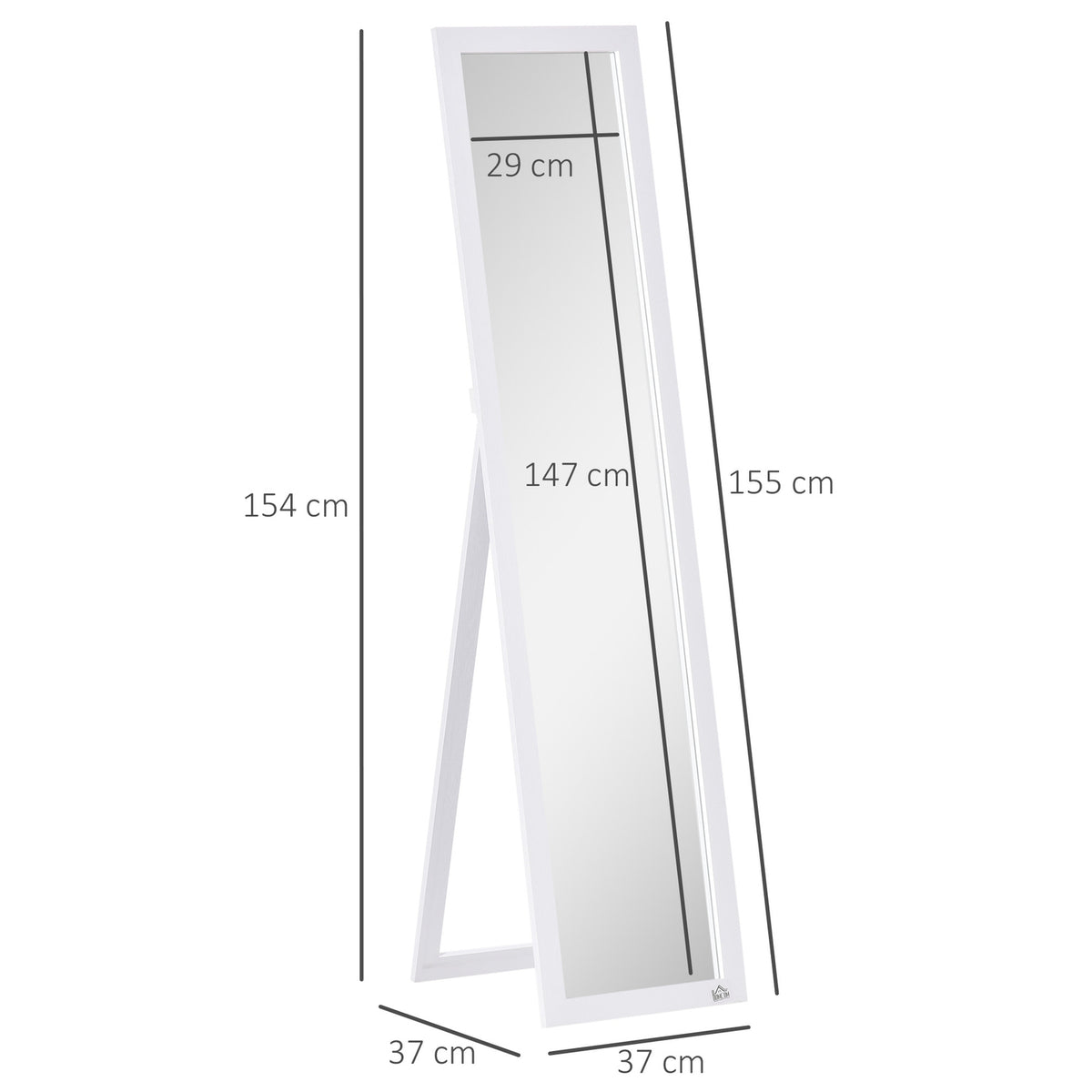 Full Length Mirror, 154 x 37 cm Wall Mirror with Stand, Standing Mirror for Living Room, Bedroom, White |