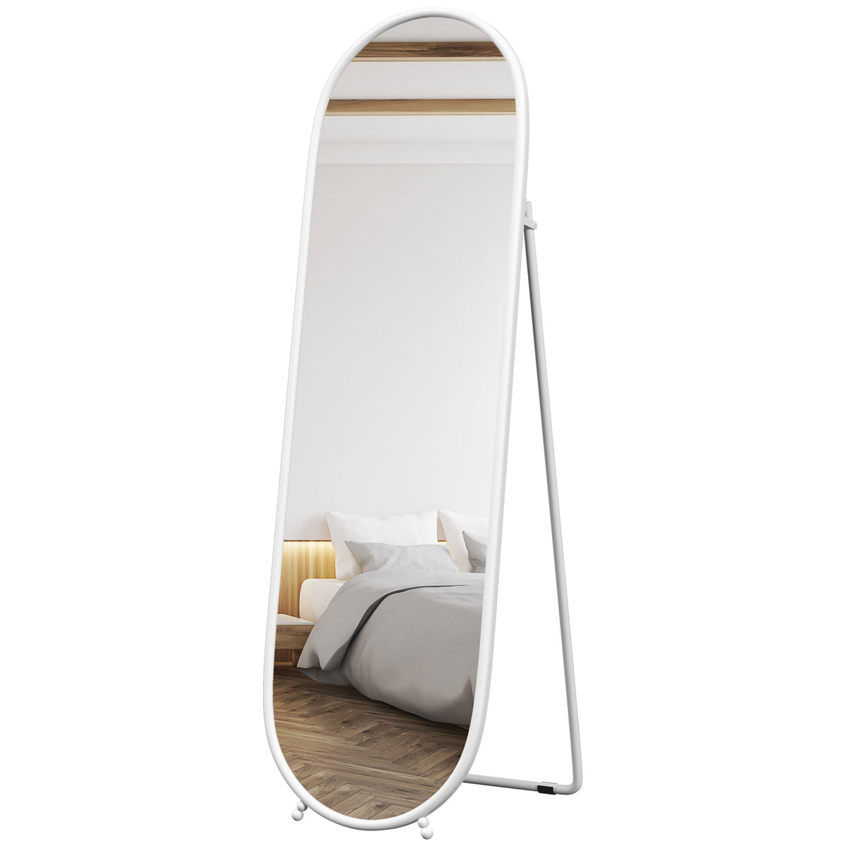 Full Length Mirror, 160 x 40 cm Wall Mirror with Stand, Metal Frame, Oval Standing Mirror for Living Room, Bedroom, White |