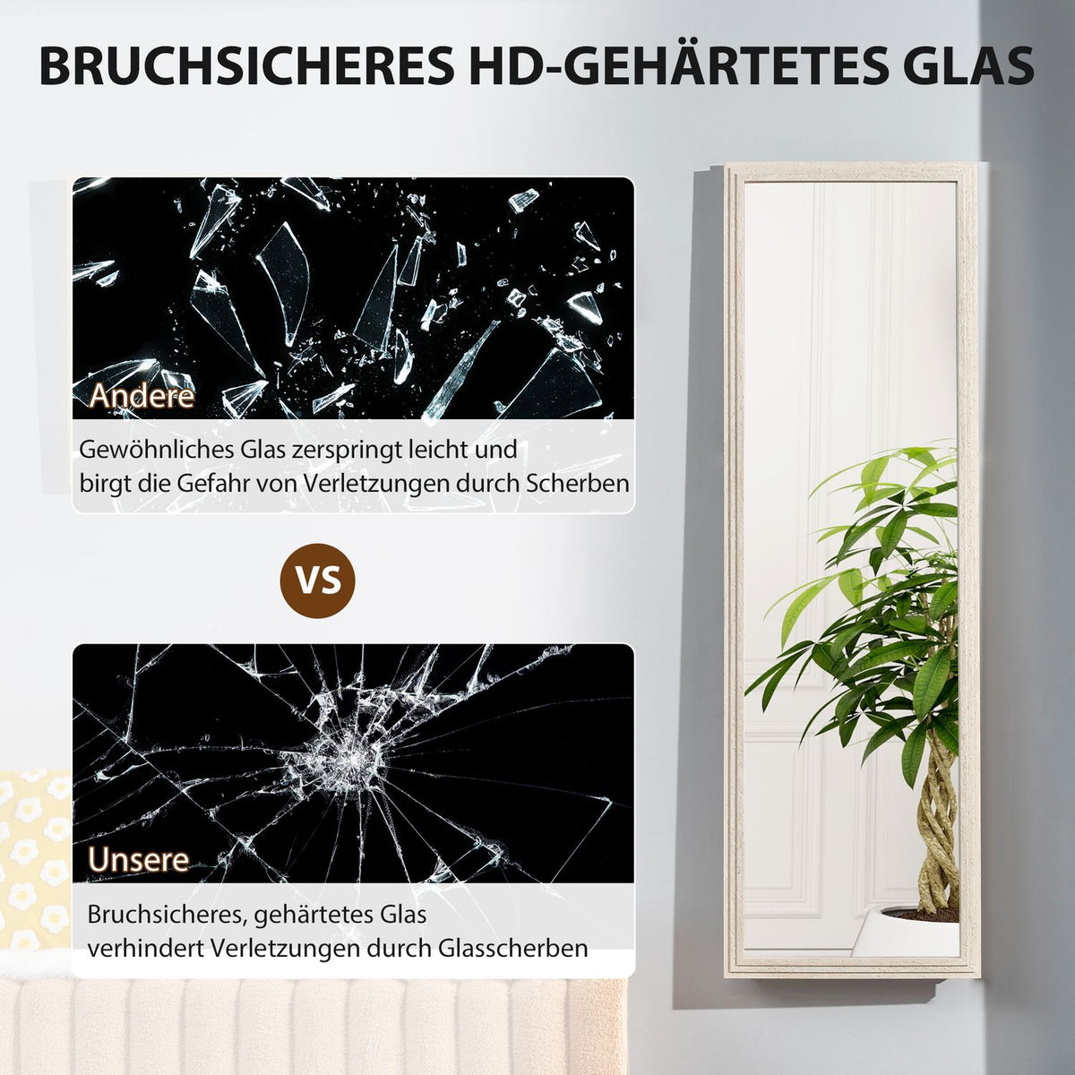 Full-Length Mirror, 160x50 cm, Rectangular, White Frame