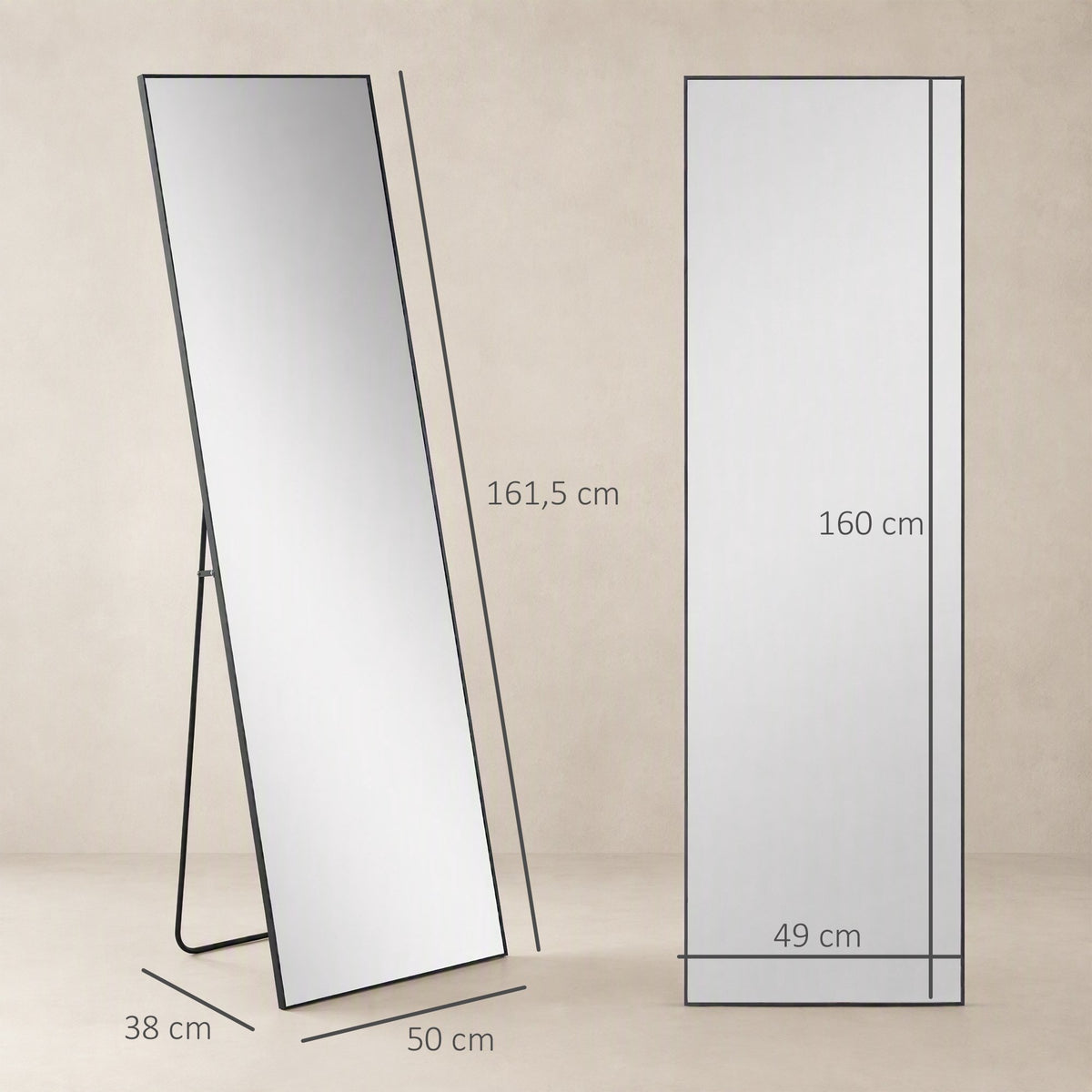 Full-Length Mirror, 161.5 cm, Silver, Wall or Free-Standing