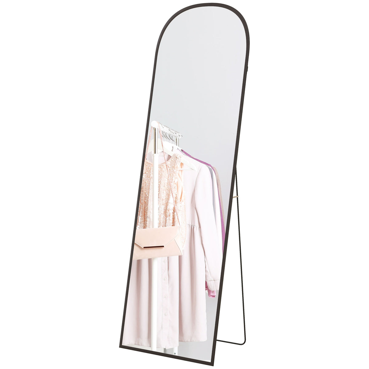 Full Length Mirror 64" X 20" Wall Mirror With Stand Aluminum Alloy Frame Standing Mirror For Living Room Bedroom Black