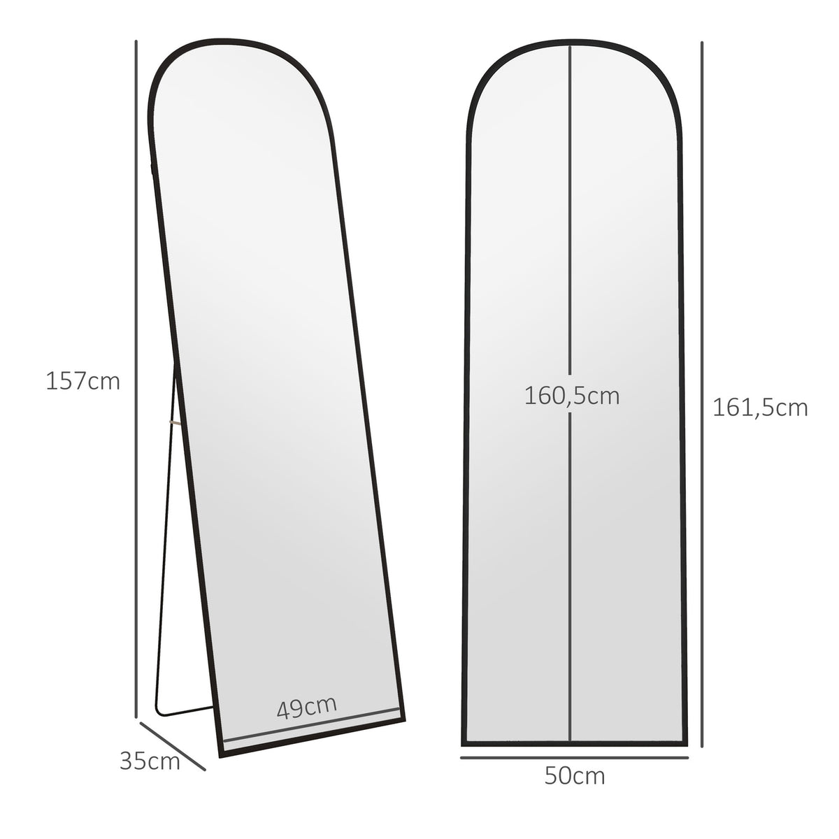 Full Length Mirror 64" X 20" Wall Mirror With Stand Aluminum Alloy Frame Standing Mirror For Living Room Bedroom Black