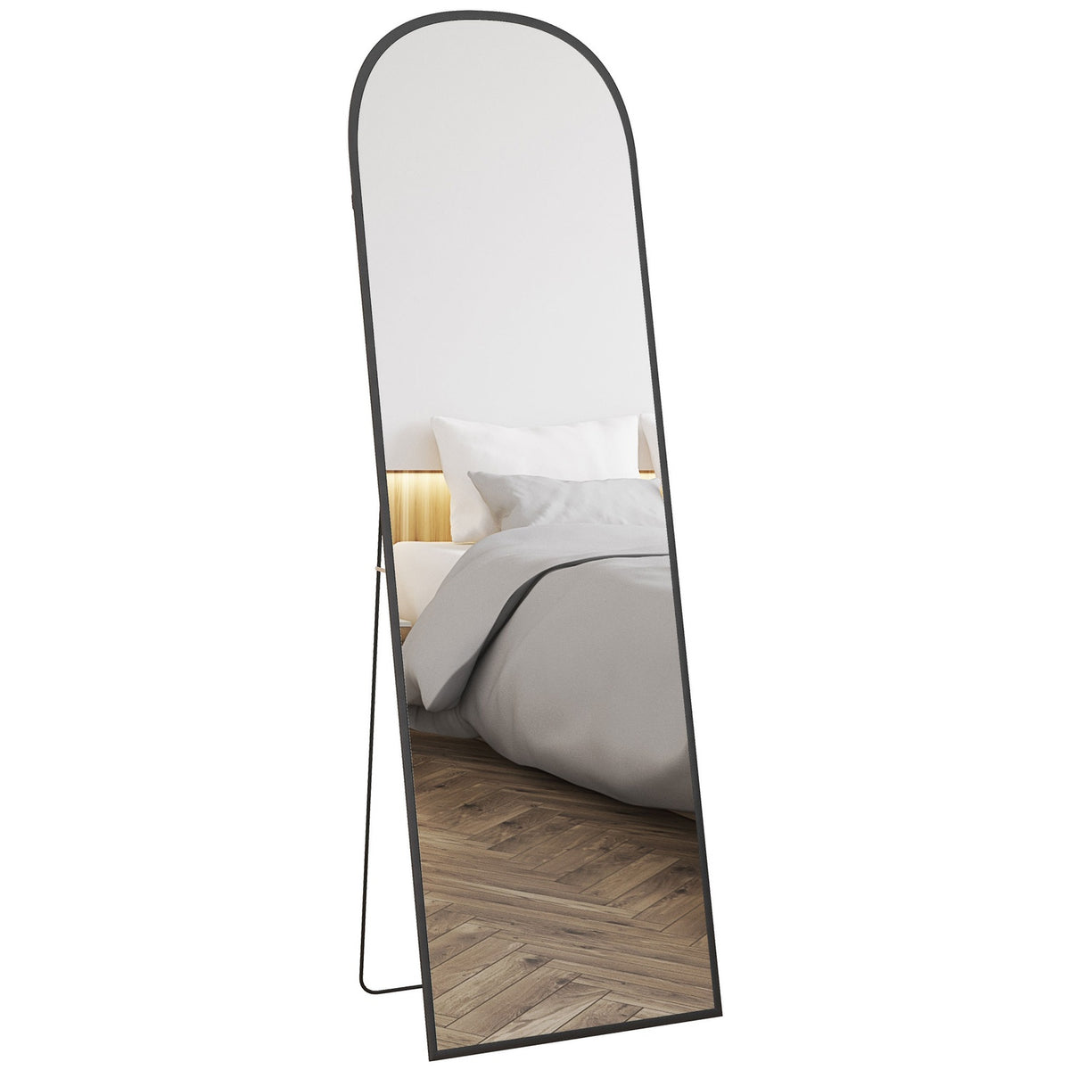 Full Length Mirror 64" X 20" Wall Mirror With Stand Aluminum Alloy Frame Standing Mirror For Living Room Bedroom Black