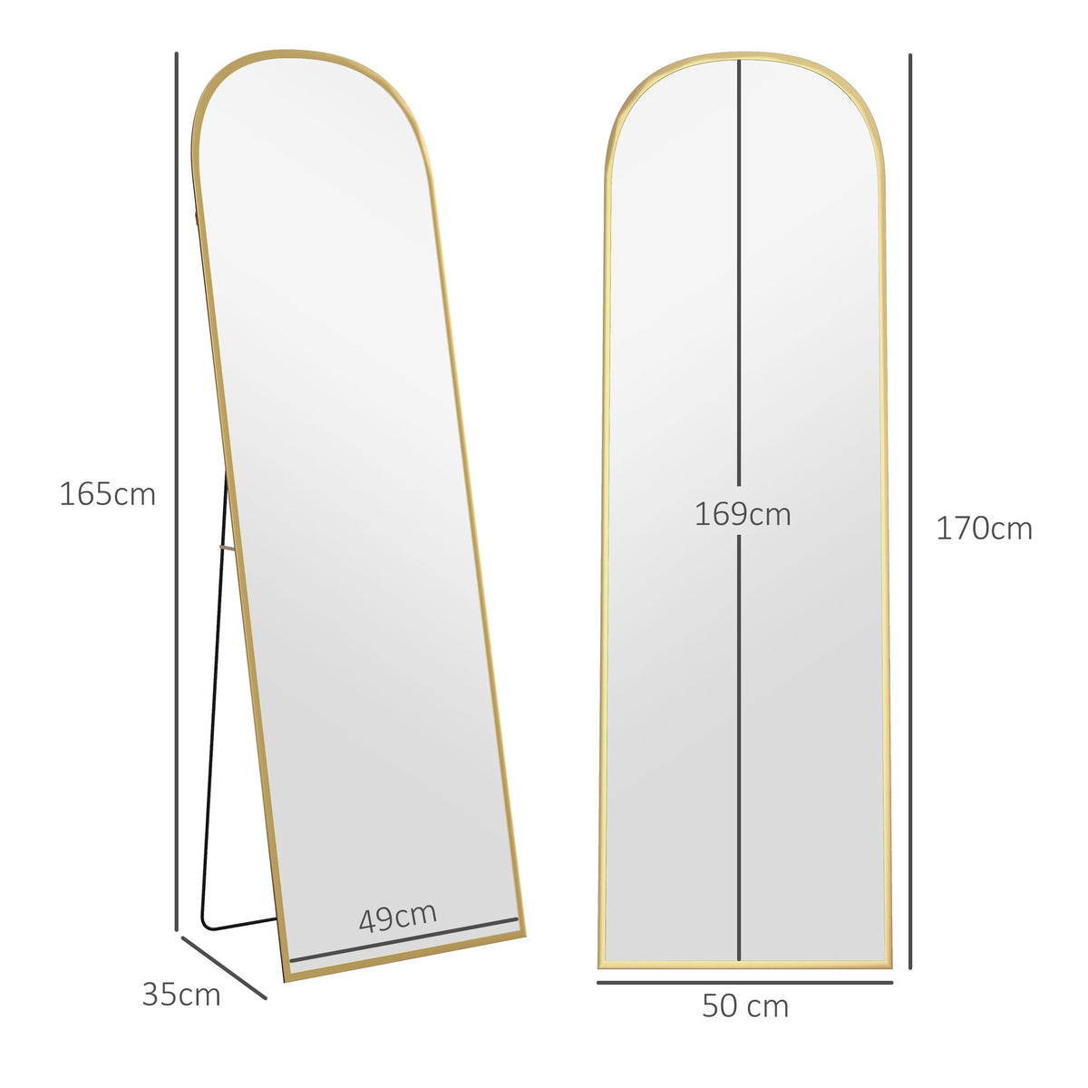 Full-Length Mirror, Gold, 50 x 170 cm, Aluminum Frame