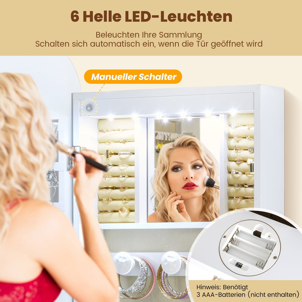Full-Length Mirror Jewelry Cabinet with LED Lights
