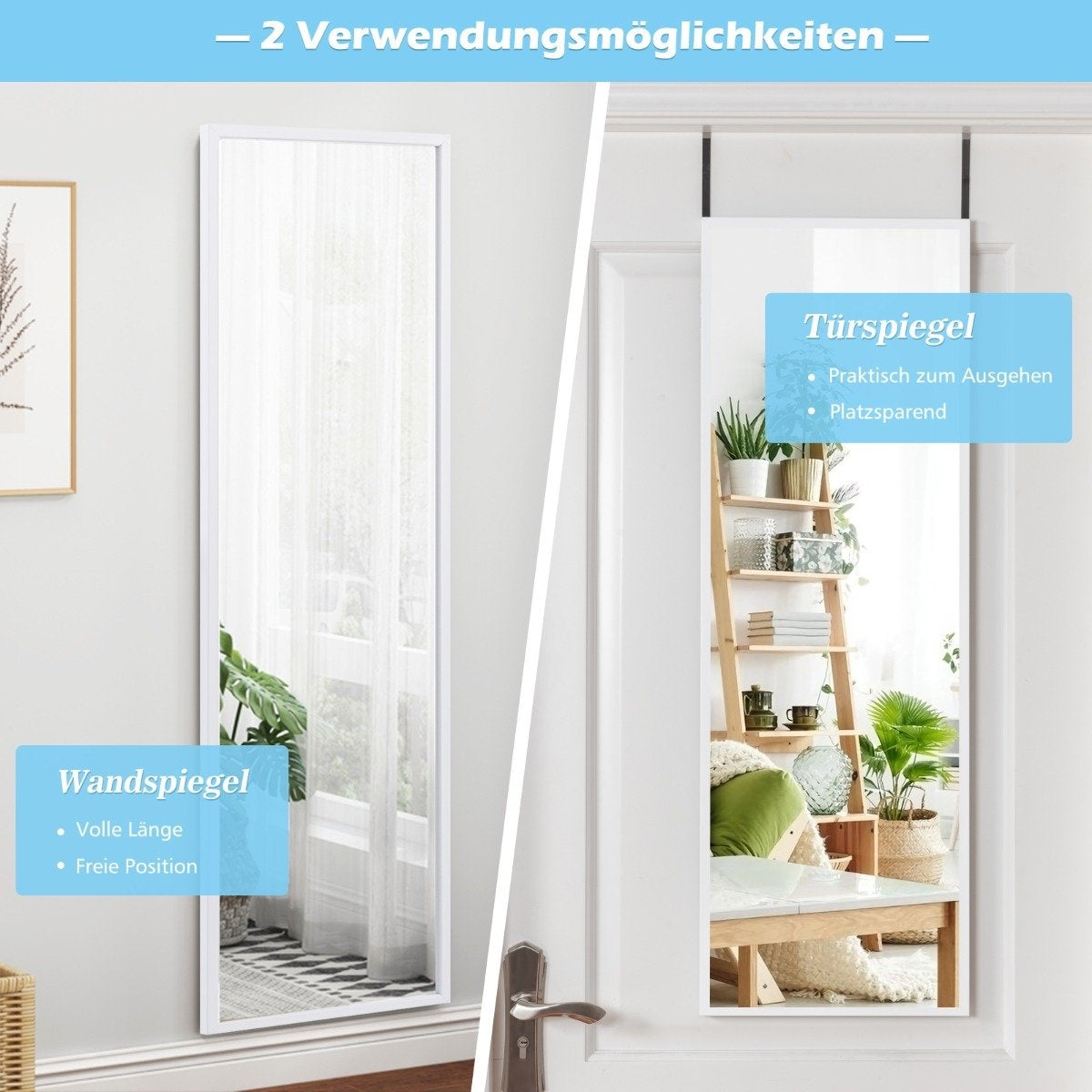 Full Length Mirror Wall Mirror Door Mirror Full Length Mirror Hanging Mirror 36.5 x 1.5 x 107 cm White