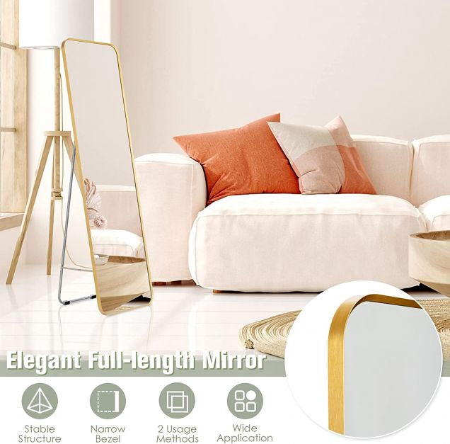 Full-Length Mirror – Wall-Mount Or Freestanding, Gold Steel