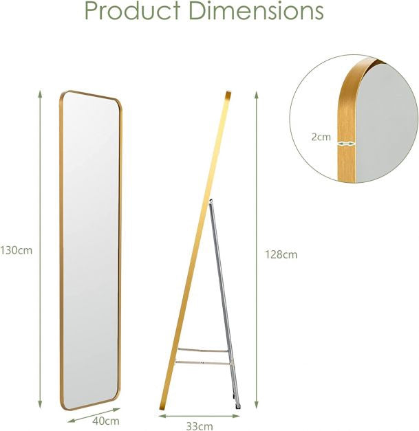 Full-Length Mirror – Wall-Mount Or Freestanding, Gold Steel