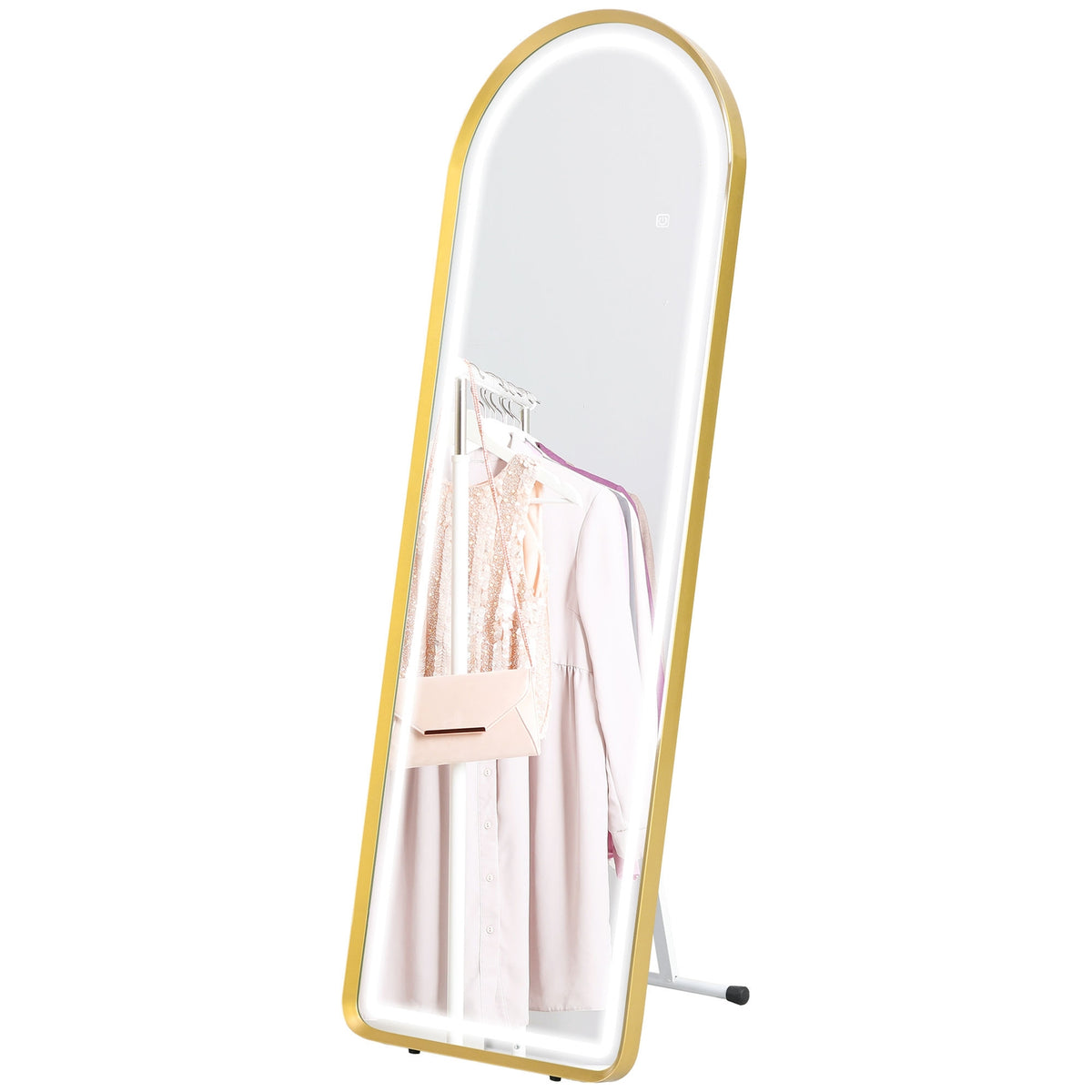 Full-Length Mirror With Led Light Wall Mirror, Standing Mirror, Dimmable, Wardrobe Mirror With Touch Switch, Gold, 47X146 Cm