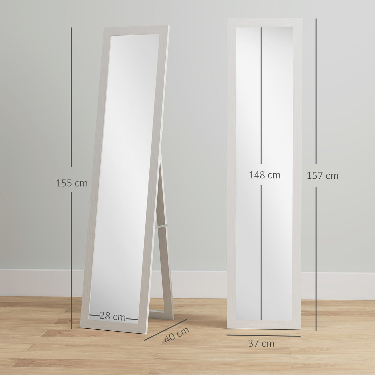 Full-Length Mirror with Frame, Antique Wood Finish, 157 cm