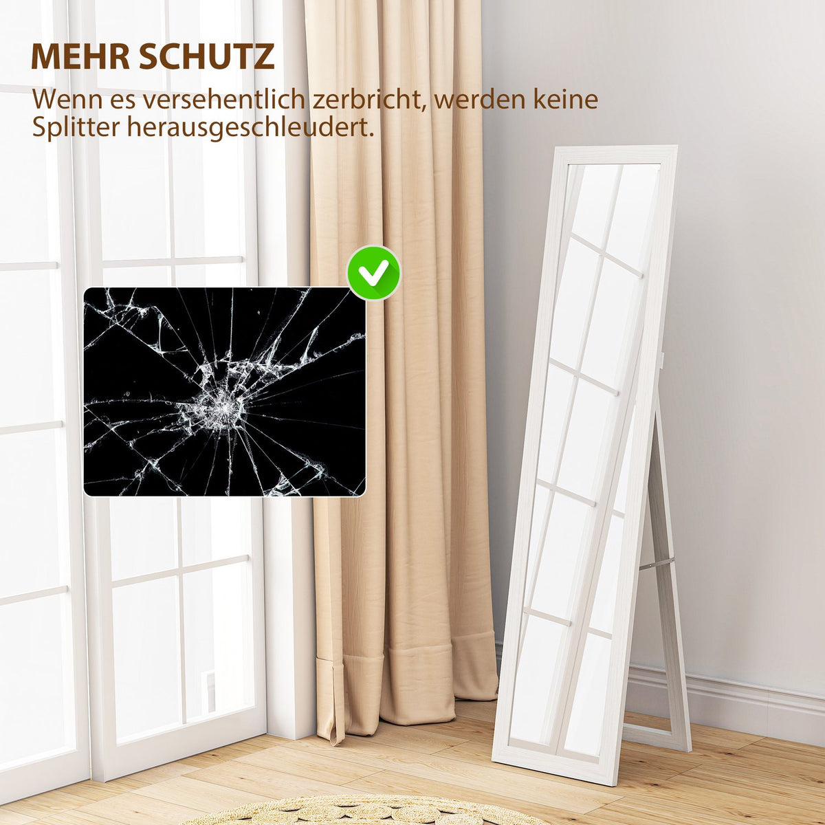 Full-Length Mirror with Frame, Antique Wood Finish, 157 cm
