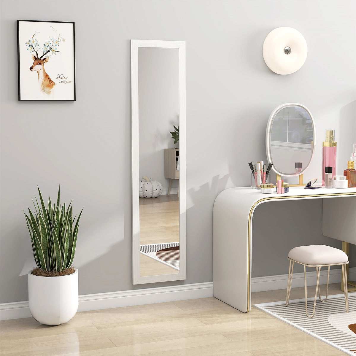 Full-Length Mirror with Frame, Antique Wood Finish, 157 cm