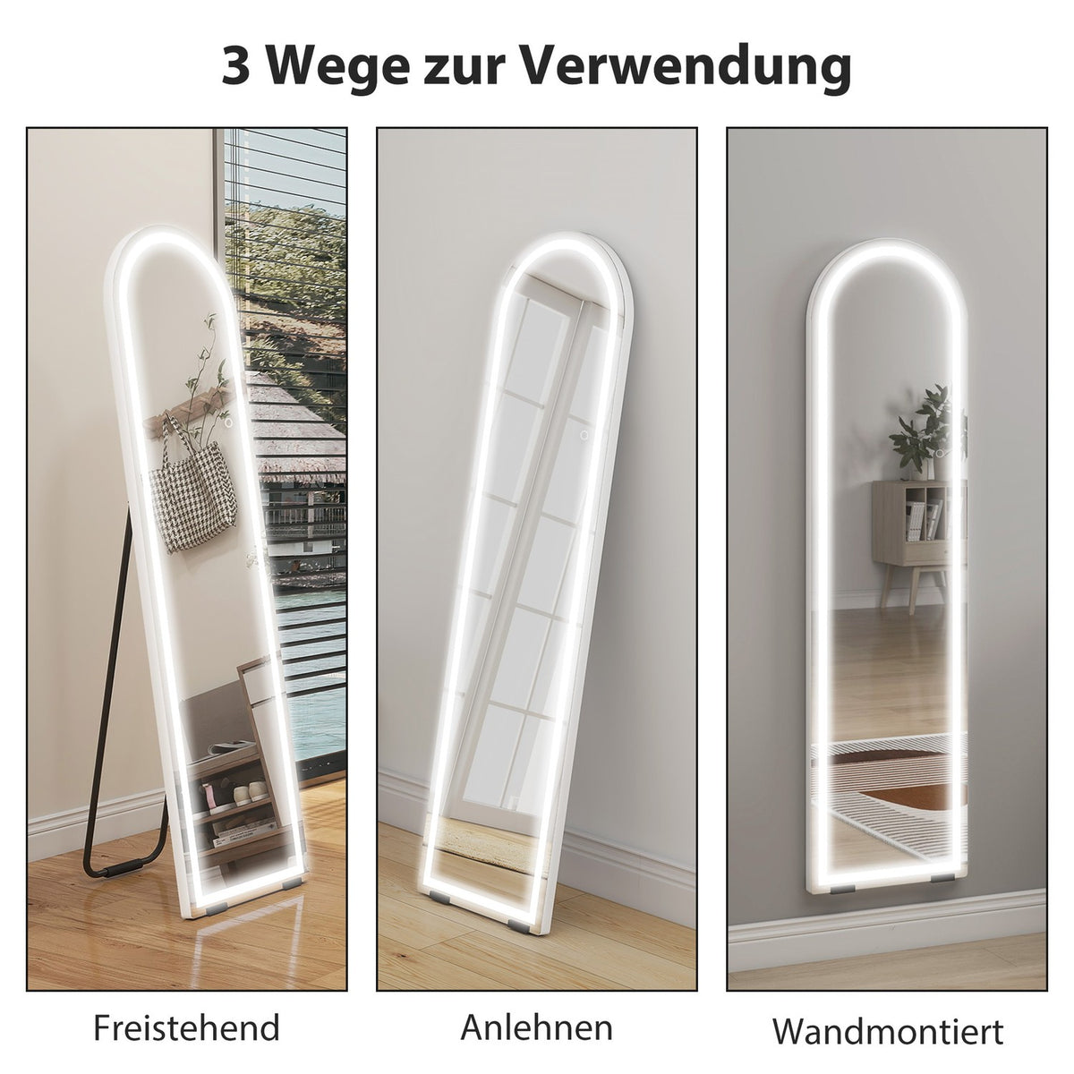 Full-Length Mirror with LED Lights, 150x40 cm, Dimmable
