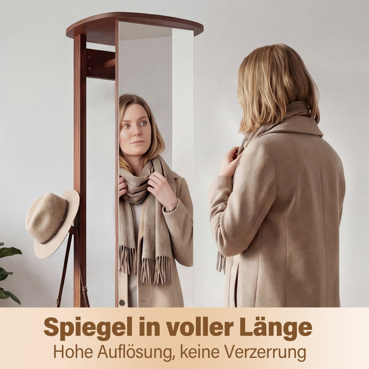 Full-Length Mirror with Rotating Stand, Walnut, 2 Rods