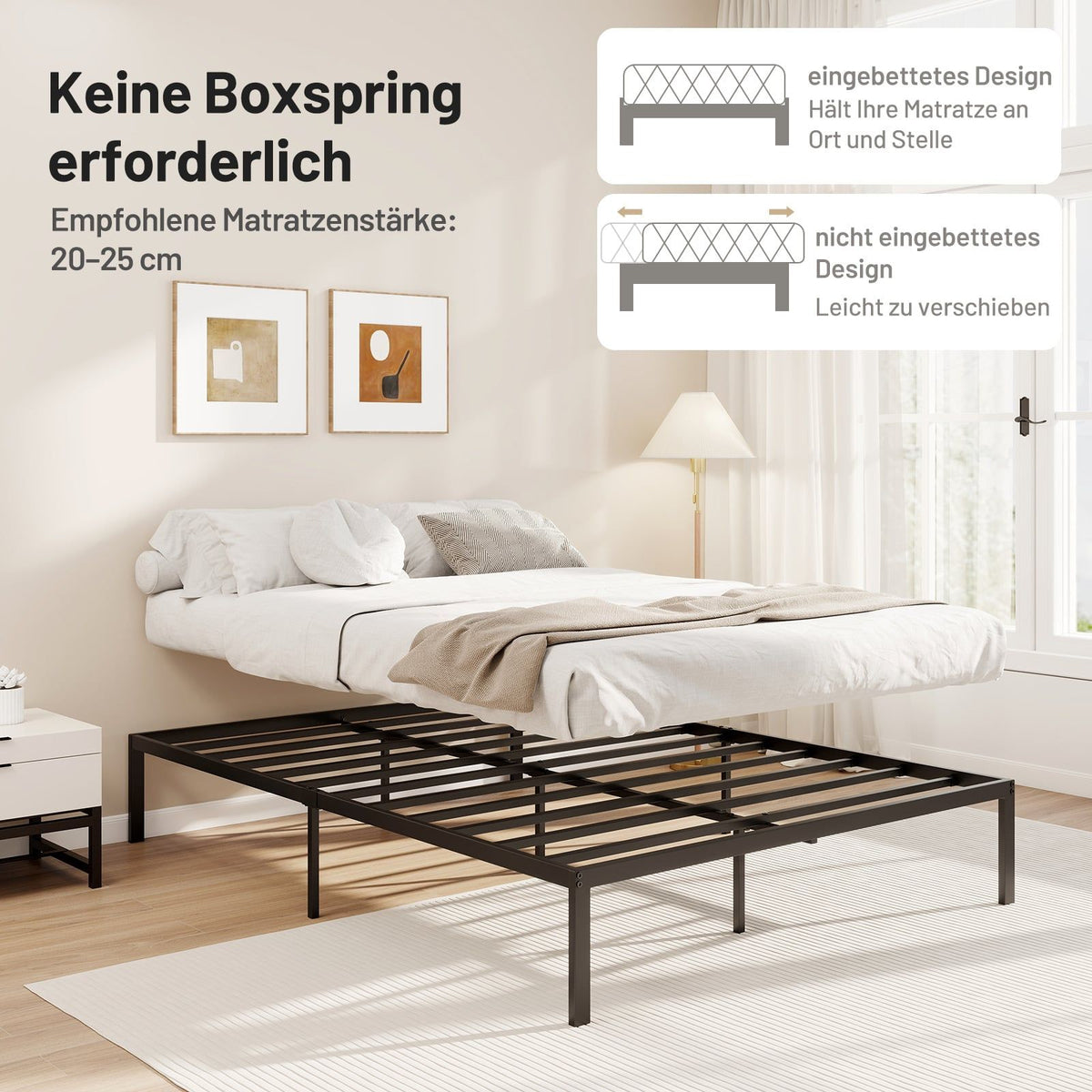 Full Size Metal Platform Bed Frame with Storage, Black