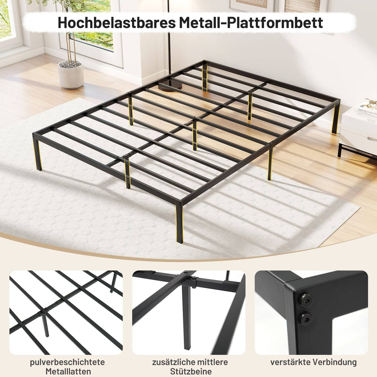 Full Size Metal Platform Bed Frame with Storage, Black
