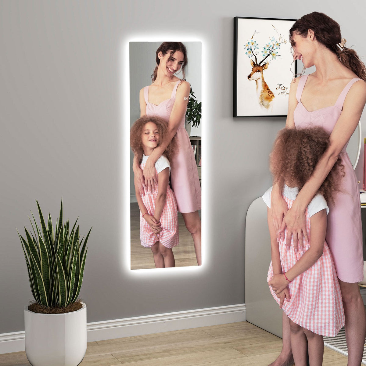 Full-length mirror 40 x 120 cm standing mirror with LED light, wall mirror with touch control, frameless floor mirror, for bedroom, living room