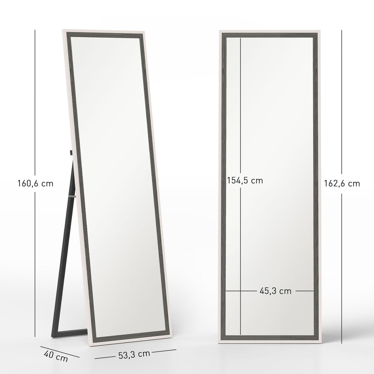 Full-length mirror, MDF frame, shatter-proof film, 162.6 x 53.3 cm, grey