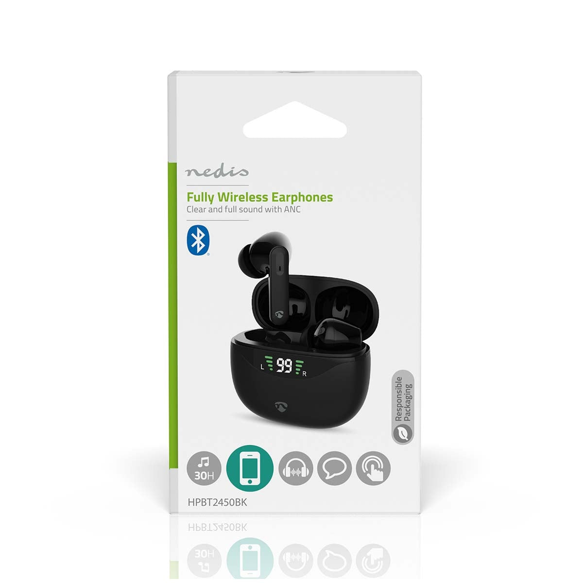 Fully Wireless Earphones | ANC (Active Noise Cancelling) | Bluetooth® | Maximum battery play time: 30 hrs | Touch Control | Charging case | Wireless charging case | Built-in microphone | Voice control support | Black