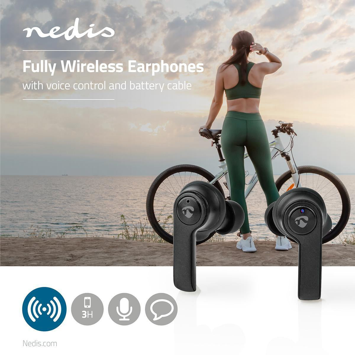 Fully Wireless Headphones | Bluetooth® | Maximum battery life: 3.5 hours | Press Control | Battery cover | Built-in microphone | Support for voice control | Ear Wings | Black