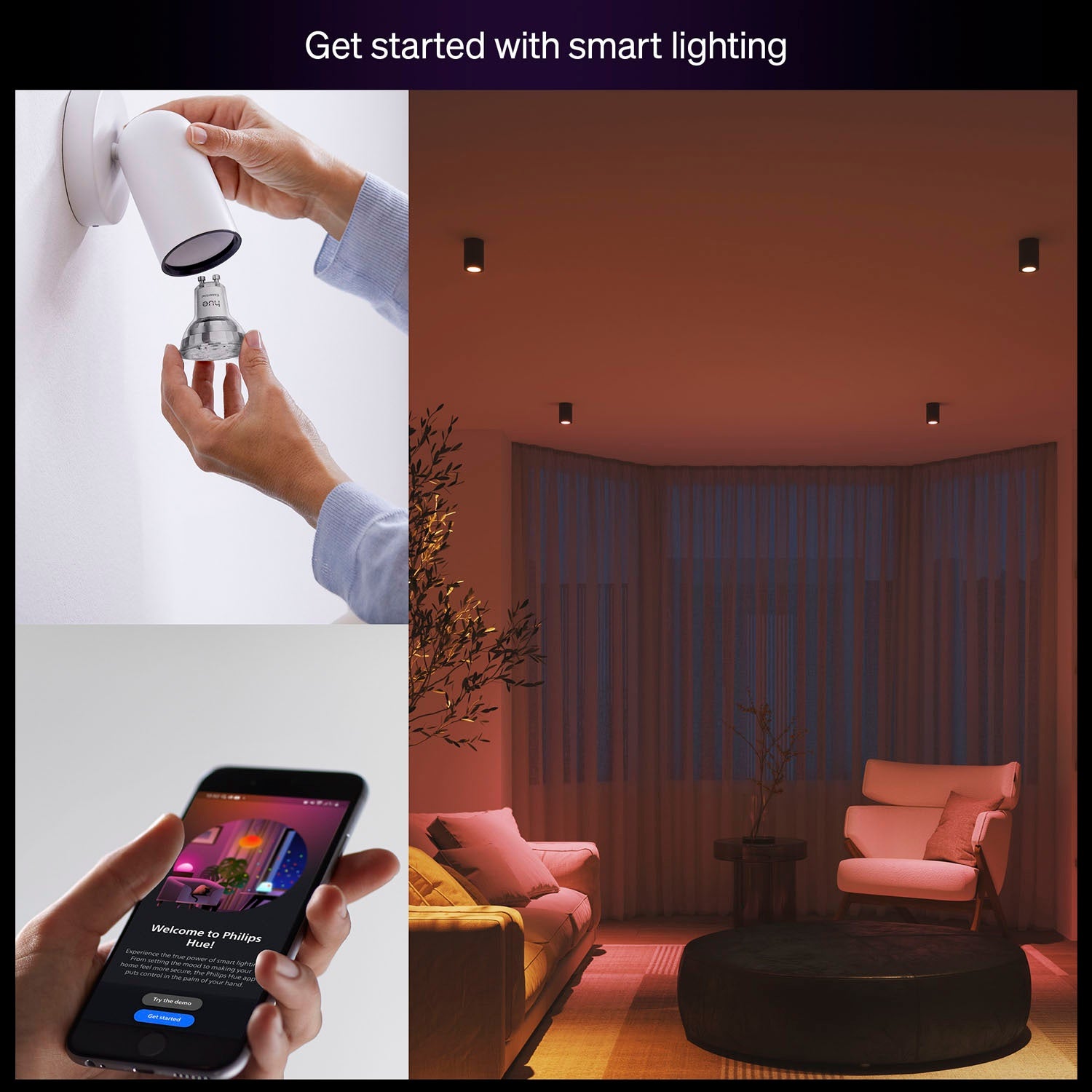 GU10 LED Bulbs, 50W, White & Color, 3-Pack
