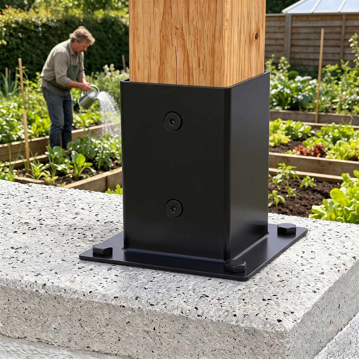 Galvanised Steel Post Supports, Black, 4-Pack, 70x150 mm