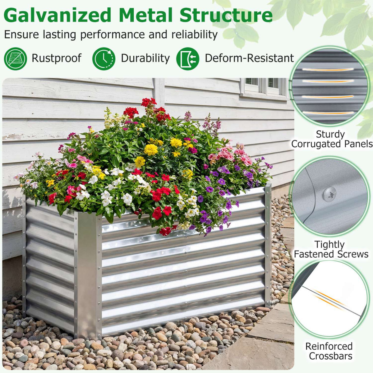 Galvanized Raised Garden Bed, 4 x 2 x 2 ft, Silver