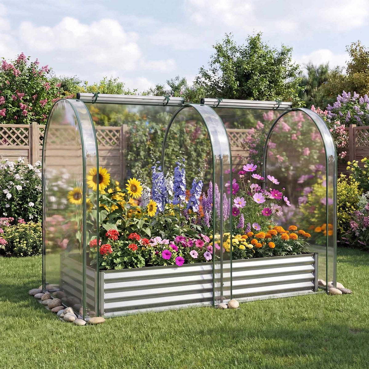 Galvanized Raised Garden Bed 6x3x1 Ft with PVC Cover