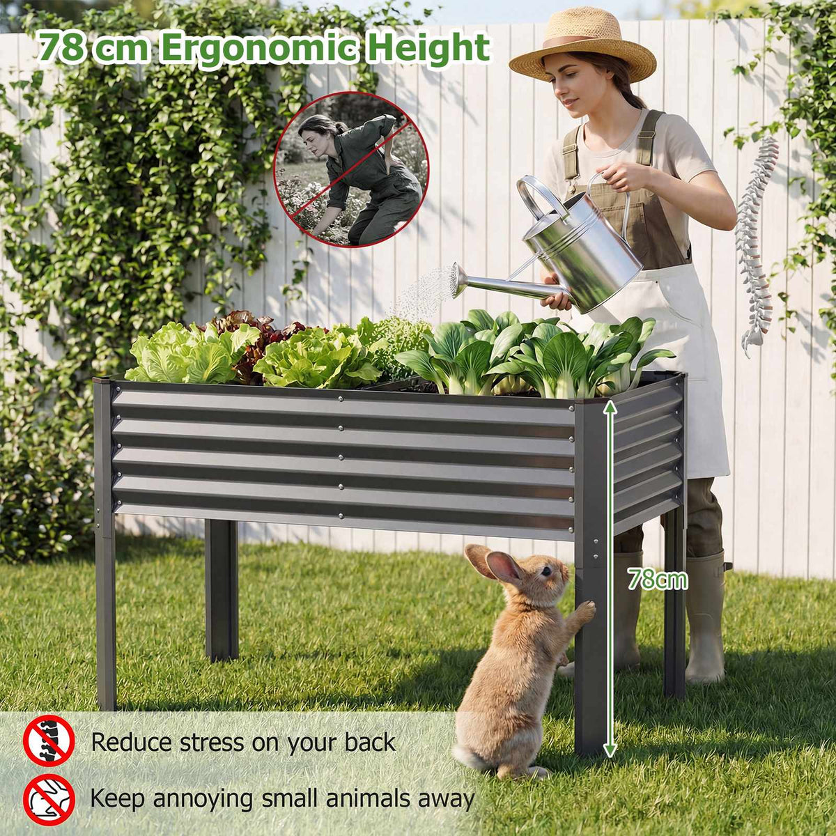 Galvanized Raised Garden Bed with Legs, 46 x 24 in, Gray